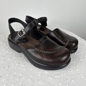 Dansko Mary Jane Clogs Buckle Strap Round Toe Stitch EU40 US 9.5/10 Retro Boho